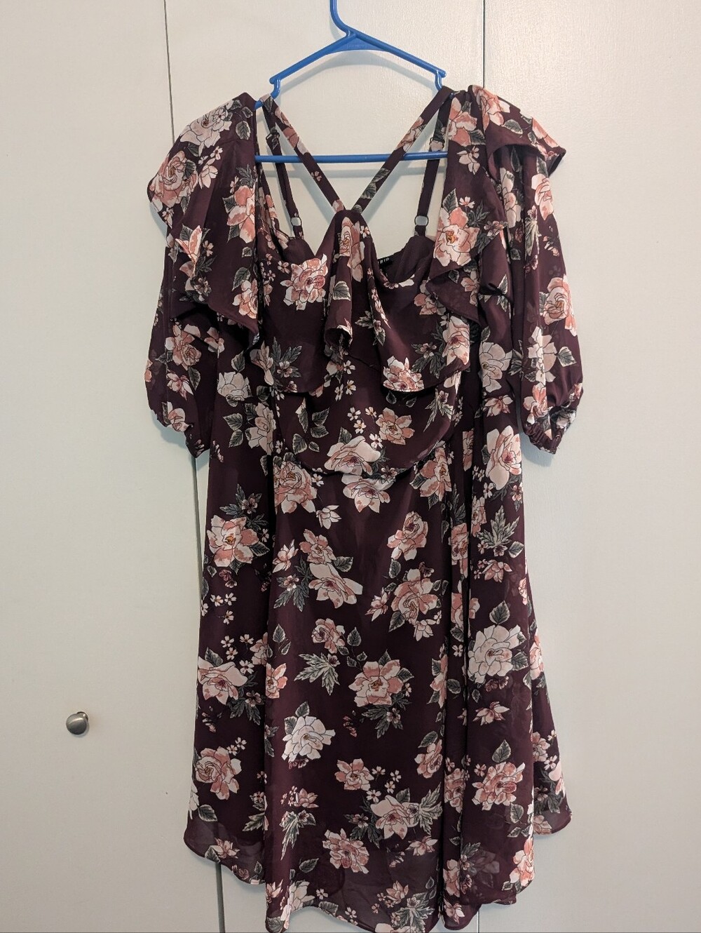 Torrid Plum Floral Ruffle Cold-Shoulder Off Shoulder Dress